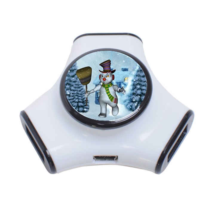 Funny Grimly Snowman In A Winter Landscape 3-Port USB Hub
