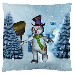 Funny Grimly Snowman In A Winter Landscape Large Cushion Case (one Side) by FantasyWorld7