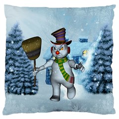 Funny Grimly Snowman In A Winter Landscape Standard Flano Cushion Case (one Side) by FantasyWorld7