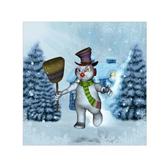 Funny Grimly Snowman In A Winter Landscape Small Satin Scarf (square)  by FantasyWorld7