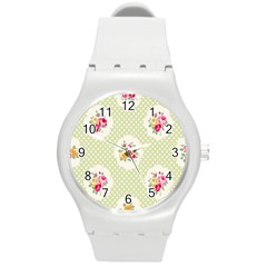 Green Shabby Chic Round Plastic Sport Watch (m) by NouveauDesign