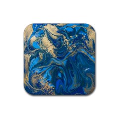 Ocean Blue Gold Marble Rubber Coaster (square)  by NouveauDesign