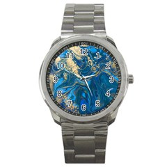 Ocean Blue Gold Marble Sport Metal Watch by NouveauDesign
