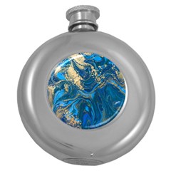 Ocean Blue Gold Marble Round Hip Flask (5 Oz)
