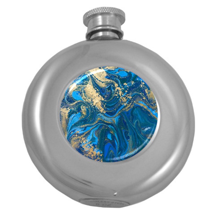 ocean blue gold marble Round Hip Flask (5 oz)