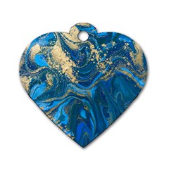 Ocean Blue Gold Marble Dog Tag Heart (two Sides) by NouveauDesign