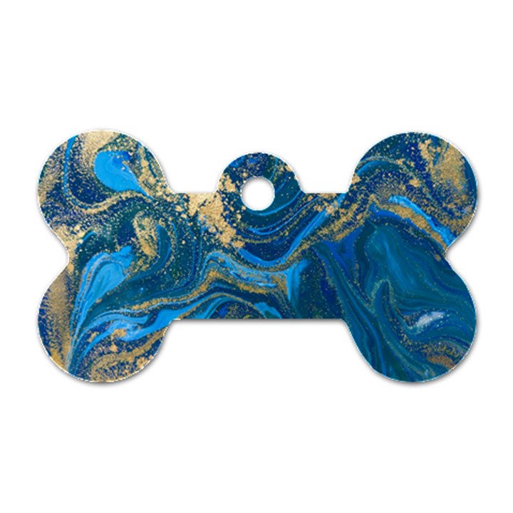 ocean blue gold marble Dog Tag Bone (Two Sides)