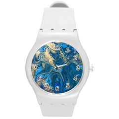 Ocean Blue Gold Marble Round Plastic Sport Watch (m) by NouveauDesign