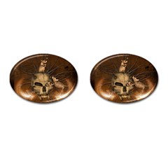 Awesome Skull With Rat On Vintage Background Cufflinks (oval) by FantasyWorld7