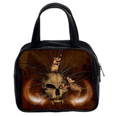 Awesome Skull With Rat On Vintage Background Classic Handbags (2 Sides) by FantasyWorld7