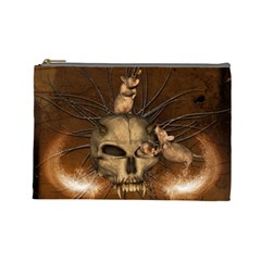 Awesome Skull With Rat On Vintage Background Cosmetic Bag (large)  by FantasyWorld7