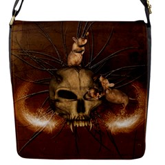 Awesome Skull With Rat On Vintage Background Flap Messenger Bag (s) by FantasyWorld7
