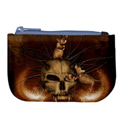 Awesome Skull With Rat On Vintage Background Large Coin Purse by FantasyWorld7