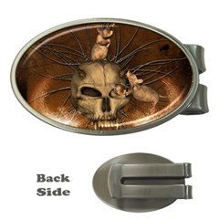 Awesome Skull With Rat On Vintage Background Money Clips (oval)  by FantasyWorld7