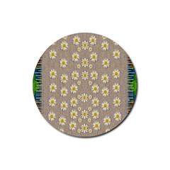 Star Fall Of Fantasy Flowers On Pearl Lace Rubber Coaster (round) 