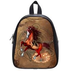 Awesome Horse  With Skull In Red Colors School Bag (small) by FantasyWorld7