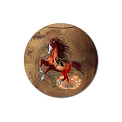 Awesome Horse  With Skull In Red Colors Magnet 3  (round) by FantasyWorld7