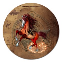 Awesome Horse  With Skull In Red Colors Magnet 5  (round) by FantasyWorld7