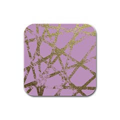 Modern,abstract,hand Painted, Gold Lines, Pink,decorative,contemporary,pattern,elegant,beautiful Rubber Square Coaster (4 Pack)  by NouveauDesign