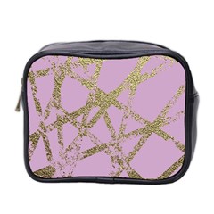 Modern,abstract,hand Painted, Gold Lines, Pink,decorative,contemporary,pattern,elegant,beautiful Mini Toiletries Bag 2-side