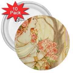 Beautiful Art Nouveau lady 3  Buttons (10 pack) 