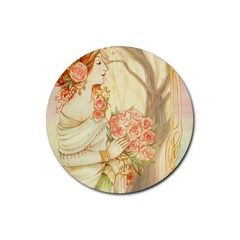 Beautiful Art Nouveau lady Rubber Round Coaster (4 pack) 