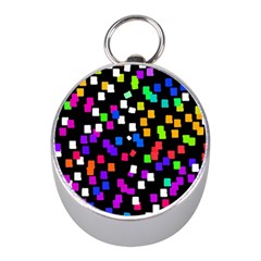 Colorful Rectangles On A Black Background                                 Silver Compass (mini) by LalyLauraFLM