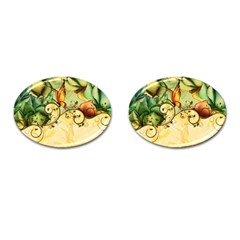 Wonderful Flowers With Butterflies, Colorful Design Cufflinks (oval) by FantasyWorld7