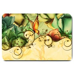 Wonderful Flowers With Butterflies, Colorful Design Large Doormat  by FantasyWorld7