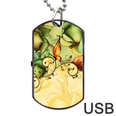 Wonderful Flowers With Butterflies, Colorful Design Dog Tag Usb Flash (two Sides) by FantasyWorld7