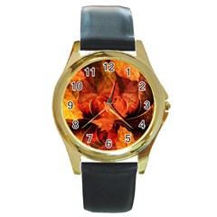 Ablaze With Beautiful Fractal Fall Colors Round Gold Metal Watch