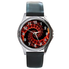 Chinese Lantern Festival For A Red Fractal Octopus Round Metal Watch by jayaprime