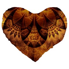 Beautiful Gold And Brown Honeycomb Fractal Beehive Large 19  Premium Flano Heart Shape Cushions by jayaprime