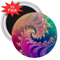 Rainbow Octopus Tentacles In A Fractal Spiral 3  Magnets (10 Pack)  by jayaprime