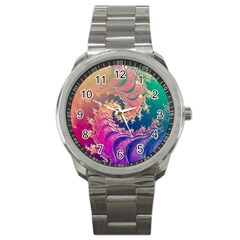 Rainbow Octopus Tentacles in a Fractal Spiral Sport Metal Watch