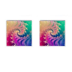 Rainbow Octopus Tentacles In A Fractal Spiral Cufflinks (square) by jayaprime