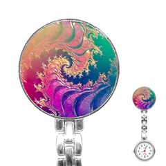 Rainbow Octopus Tentacles in a Fractal Spiral Stainless Steel Nurses Watch