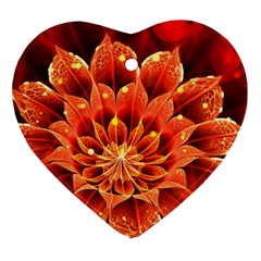 Beautiful Ruby Red Dahlia Fractal Lotus Flower Ornament (heart) by jayaprime