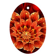 Beautiful Ruby Red Dahlia Fractal Lotus Flower Oval Ornament (two Sides) by jayaprime