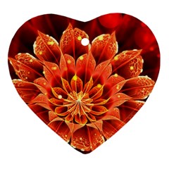 Beautiful Ruby Red Dahlia Fractal Lotus Flower Heart Ornament (two Sides) by jayaprime