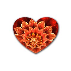 Beautiful Ruby Red Dahlia Fractal Lotus Flower Heart Coaster (4 Pack)  by jayaprime