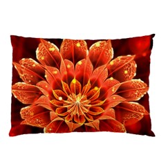 Beautiful Ruby Red Dahlia Fractal Lotus Flower Pillow Case by jayaprime