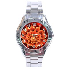 Beautiful Ruby Red Dahlia Fractal Lotus Flower Stainless Steel Analogue Watch by jayaprime