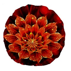 Beautiful Ruby Red Dahlia Fractal Lotus Flower Large 18  Premium Flano Round Cushions by jayaprime