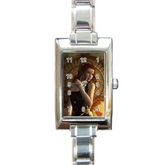 Wonderful Steampunk Women With Clocks And Gears Rectangle Italian Charm Watch by FantasyWorld7