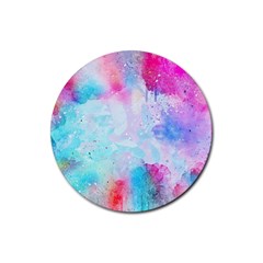 Pink And Purple Galaxy Watercolor Background  Rubber Coaster (round)  by paulaoliveiradesign