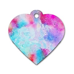 Pink And Purple Galaxy Watercolor Background  Dog Tag Heart (one Side) by paulaoliveiradesign