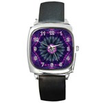 Beautiful Hot Pink And Gray Fractal Anemone Kisses Square Metal Watch Front