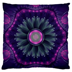 Beautiful Hot Pink And Gray Fractal Anemone Kisses Large Flano Cushion Case (one Side) by jayaprime