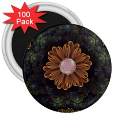 Abloom In Autumn Leaves With Faded Fractal Flowers 3  Magnets (100 Pack) by jayaprime